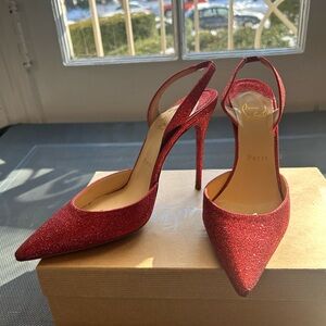 Christian Louboutin Red Glitter Slingback Heels
